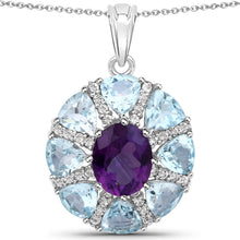 Load image into Gallery viewer, 9.50 Carat Genuine Amethyst, Blue Topaz and White Topaz .925 Sterling Silver Pendant
