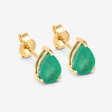Load image into Gallery viewer, 1.30 Carat Genuine Zambian Emerald 10K Yellow Gold Earrings
