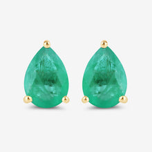 Load image into Gallery viewer, 1.30 Carat Genuine Zambian Emerald 10K Yellow Gold Earrings
