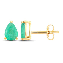 Load image into Gallery viewer, 1.30 Carat Genuine Zambian Emerald 10K Yellow Gold Earrings
