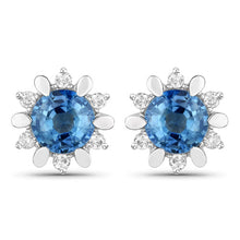 Load image into Gallery viewer, 1.87 Carat Genuine Blue Sapphire and White Diamond 14K White Gold Earrings
