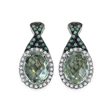 Load image into Gallery viewer, 2.55 Carat Genuine Green Amethyst, Green Diamond &amp; White Diamond .925 Sterling Silver Earrings
