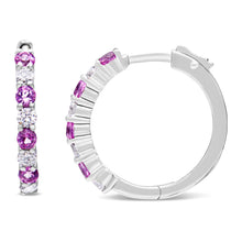 Load image into Gallery viewer, 10K White Gold, Â½ Cttw Diamond, &amp; Â½ Cttw Lab-Grown Blue Sapphire Leverback Hoop Earrings (H-I Color, I1-I2 Clarity)
