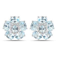 Load image into Gallery viewer, 18K White Gold Plated 10.48 Carat Genuine Blue Topaz and White Topaz .925 Sterling Silver Earrings
