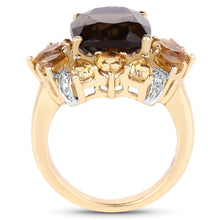Load image into Gallery viewer, 14K Yellow Gold Plated 7.10 Carat Genuine Smoky Quartz, Citrine &amp; White Topaz Brass Ring
