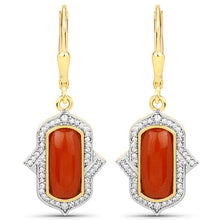 Load image into Gallery viewer, 3.93 Carat Genuine Red Coral and White Diamond .925 Sterling Silver Earrings
