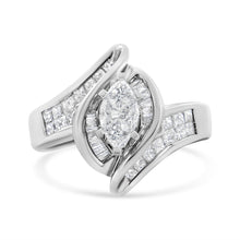 Load image into Gallery viewer, 14K White Gold 1 1/4 Cttw Pie, Baguette and Princess cut Diamond Marquise Shape Engagement Cocktail Ring (H-I Color, SI2-I1 Clarity)
