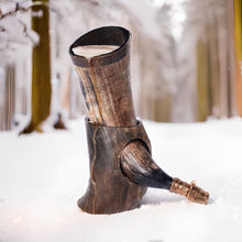 Load image into Gallery viewer, Curved Drinking Horn Bundle with Stand &amp; Holster
