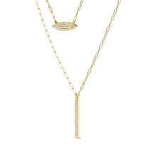 Load image into Gallery viewer, 14K Yellow Gold 3/8 Cttw Two-Strand Marquise and Bar Charm Paper Clip Link Pendant Necklace  (I-J Color, I1-I2 Clarity) -18" and 20" Inch Lengths
