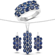 Load image into Gallery viewer, 10.40 Carat Genuine Blue Sapphire .925 Sterling Silver 3 Piece Jewelry Set (Ring, Earrings, and Pendant w/ Chain)
