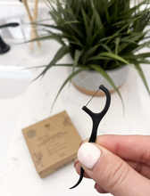 Load image into Gallery viewer, Biodegradable Charcoal Dental Floss Picks | Eco-Friendly Oral Care
