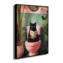 Load image into Gallery viewer, DecorBites™ Funny Cat Reading on Toilet Wall Art

