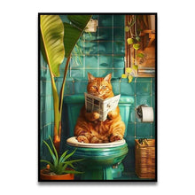 Load image into Gallery viewer, DecorBites™ Funny Cat Reading on Toilet Wall Art
