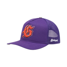 Load image into Gallery viewer, Godspeed &#39;GS Logo&#39; Trucker Snapback Hat Purple / Orange
