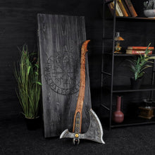 Load image into Gallery viewer, Handcrafted Leviathan axe with glow in the dark runes
