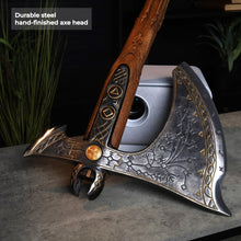 Load image into Gallery viewer, Handcrafted Leviathan axe with glow in the dark runes
