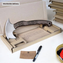 Load image into Gallery viewer, Handcrafted tomahawk "Takoda" with tribal engraving
