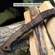 Load image into Gallery viewer, Handcrafted tomahawk "Takoda" with tribal engraving

