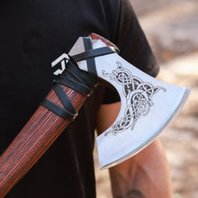 Load image into Gallery viewer, Handmade Norse axe ''Njord" with gently leather wrap
