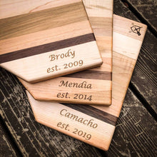 Load image into Gallery viewer, Full Size (17" x 17") Home Plate Cutting Board with Custom Text Engraving
