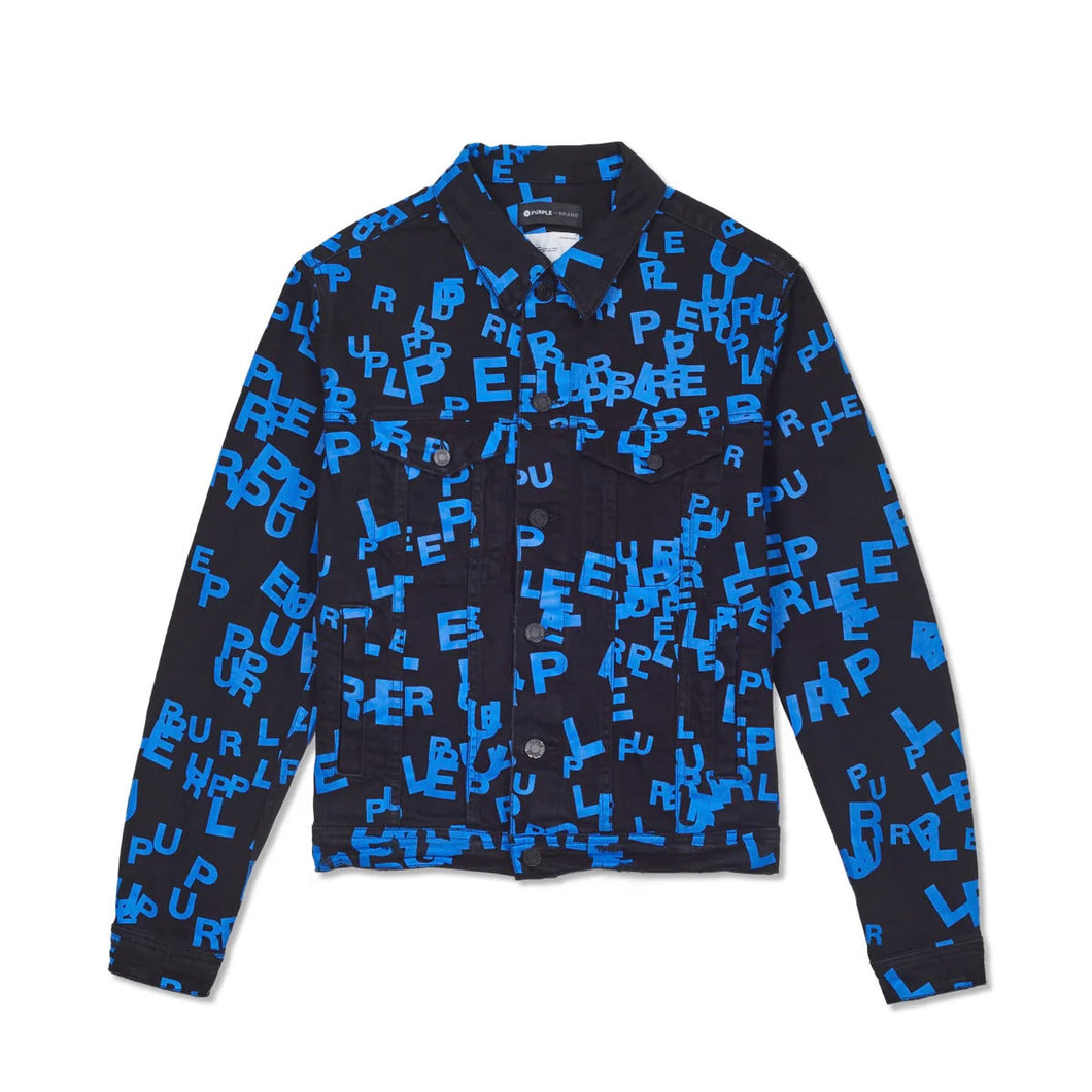 PURPLE BRAND BLUE LETTER PRINT DENIM JACKET
