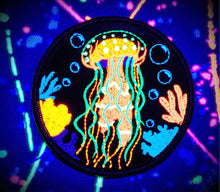 Load image into Gallery viewer, Blacklight Dark Blacklight Jellyfish Velvet Patch - Amp Up Your Wardrobe with Trippy, Eye-Catching Fluorescent Thread Magic
