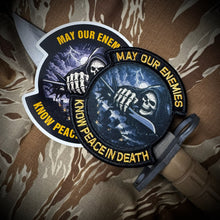 Load image into Gallery viewer, COMBO - POTM - May 2026 POTM - May Our Enemies Know Peace In Death - PATCH AND STICKER
