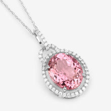 Load image into Gallery viewer, 3.90 Carat Genuine Pink Tourmaline and White Diamond 14K White Gold Pendant

