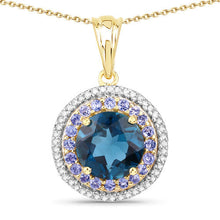 Load image into Gallery viewer, "5.10 Carat Genuine London Blue Topaz, Tanzanite and White Topaz .925 Sterling Silver Pendant
