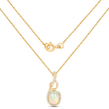 Load image into Gallery viewer, 0.56 Carat Genuine Ethiopian Opal and White Diamond 14K Yellow Gold Pendant
