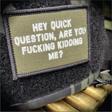 Load image into Gallery viewer, As Seen on Socials - &quot;Hey Question, Are You Fucking Kidding Me?&quot; - 2x3 Patch - Olive Drab w/White
