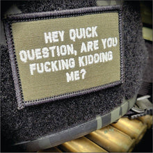Load image into Gallery viewer, As Seen on Socials - "Hey Question, Are You Fucking Kidding Me?" - 2x3 Patch - Olive Drab w/White

