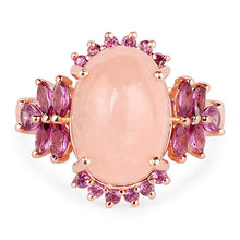 Load image into Gallery viewer, 14K Rose Gold Plated 9.13 Carat Genuine Morganite and Rhodolite .925 Sterling Silver Ring
