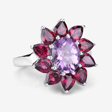 Load image into Gallery viewer, 5.65 Carat Genuine Amethyst and Rhodolite .925 Sterling Silver Ring
