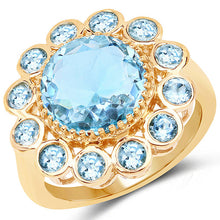 Load image into Gallery viewer, 14K Yellow Gold Plated 6.59 Carat Genuine Blue Topaz .925 Sterling Silver Ring
