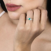 Load image into Gallery viewer, 0.51 Carat Genuine Zambian Emerald and White Diamond 14K Yellow Gold Ring
