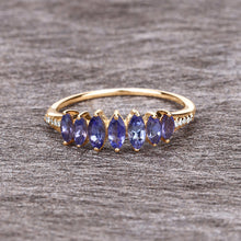 Load image into Gallery viewer, 0.76 Carat Genuine Tanzanite and White Diamond 14K Yellow Gold Ring
