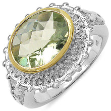 Load image into Gallery viewer, Two Tone Plated 4.16 Carat Genuine Green Amethyst &amp; White Topaz .925 Sterling Silver Ring
