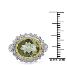 Load image into Gallery viewer, Two Tone Plated 4.16 Carat Genuine Green Amethyst &amp; White Topaz .925 Sterling Silver Ring
