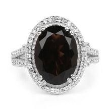 Load image into Gallery viewer, 5.80 Carat Genuine Smoky Quartz &amp; White Topaz .925 Sterling Silver Ring
