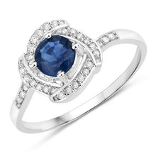 Load image into Gallery viewer, 0.73 Carat Genuine Blue Sapphire and White Diamond 14K White Gold Ring
