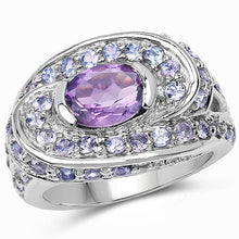 Load image into Gallery viewer, 2.76 Carat Genuine Amethyst and Tanzanite .925 Sterling Silver Ring
