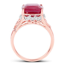 Load image into Gallery viewer, 14K Rose Gold Plated 5.54 Carat Genuine Glass Filled Ruby &amp; White Topaz .925 Sterling Silver Ring
