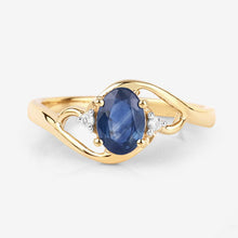 Load image into Gallery viewer, 0.98 Carat Genuine Blue Sapphire and White Diamond 10K Yellow Gold Ring
