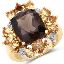 Load image into Gallery viewer, 14K Yellow Gold Plated 7.10 Carat Genuine Smoky Quartz, Citrine &amp; White Topaz Brass Ring
