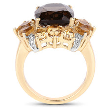 Load image into Gallery viewer, 14K Yellow Gold Plated 7.10 Carat Genuine Smoky Quartz, Citrine &amp; White Topaz Brass Ring
