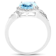 Load image into Gallery viewer, 3.29 Carat Genuine Swiss Blue Topaz and White Diamond 10K White Gold Ring
