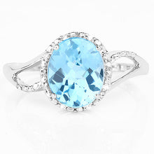 Load image into Gallery viewer, 3.29 Carat Genuine Swiss Blue Topaz and White Diamond 10K White Gold Ring
