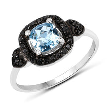 Load image into Gallery viewer, 1.19 Carat Genuine Swiss Blue Topaz &amp; Black Diamond .925 Sterling Silver Ring
