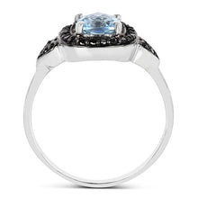 Load image into Gallery viewer, 1.19 Carat Genuine Swiss Blue Topaz &amp; Black Diamond .925 Sterling Silver Ring
